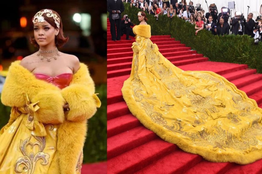 2015 Met Gala - Guo Pei's couture yellow fur-trimmed cape gown