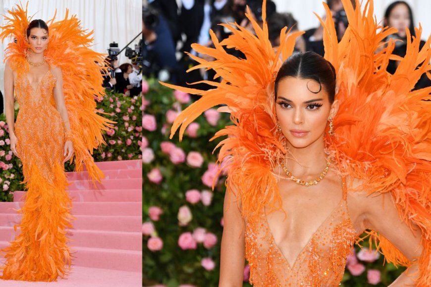 The 2019 Met Gala Feathered Orange Gown